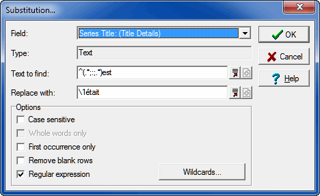 Search the Series Title: (Title Details) field for the French word total (that is, total appears after the language delimiter) and replace it with montant.